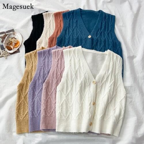 2021 New Knitted Sweater Vest Women Autumn Winter Sleeveless Women Cardigan Sweaters V-neck Loose Knit Vest Clothes Blusas 16051