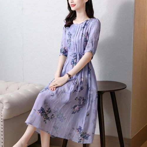 2021 Spring Elegant Cotton Linen Print Beach Midi Dress Summer Casual Vintage Ramie Floral 3XL Dress Women Bodycon Party Vestido