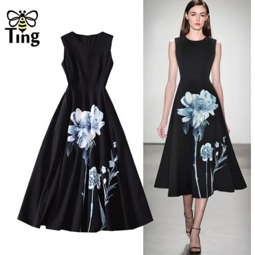 Tingfly 2021 Summer Designer Runway Vintage Elegamt Black Dress Lady A Line Dresses Midi Tea Length Elbise 90S Vestido Prinncess