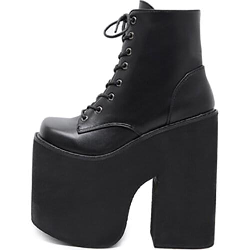 Winter for woman fashion sexy new Cross tied Pure color Round toe Motercycle boots Platform goth Chunky heels ankle boots 34-43