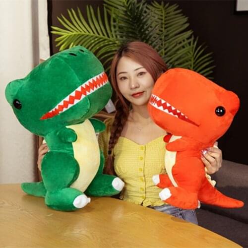 1pc 42/55cm Green&Orange Dinosaur Fluffy Stuffed Cartoon Doll Fashion Toy for Kids Baby Lovely Girls Christmas Birthday Gift