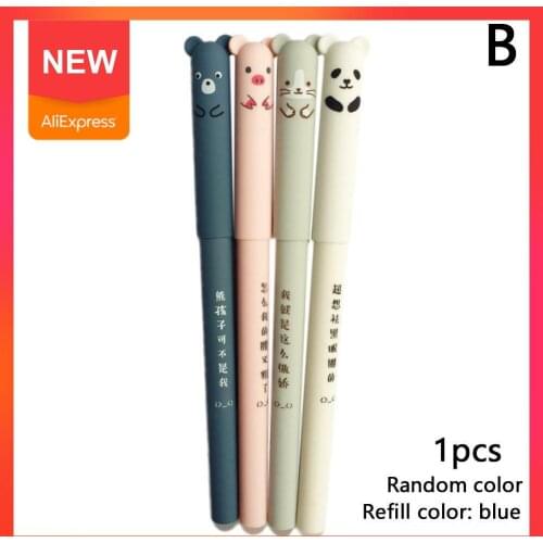 1pcs Refill Panda Mouse Pig Bear Erasable Black Office Supply Stationery Blue Ink Gift Gel Pen School E1C3