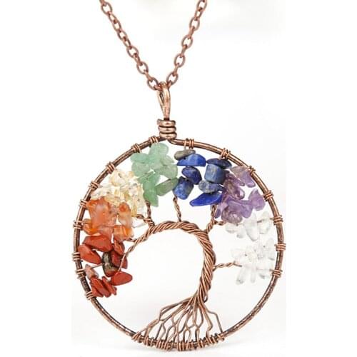 2020 Hot Fashion Natural Stone Tree Of Life Necklace Crystal Hand Make Charm Jewelry Pendant For Ladies Gifts Party Accessories
