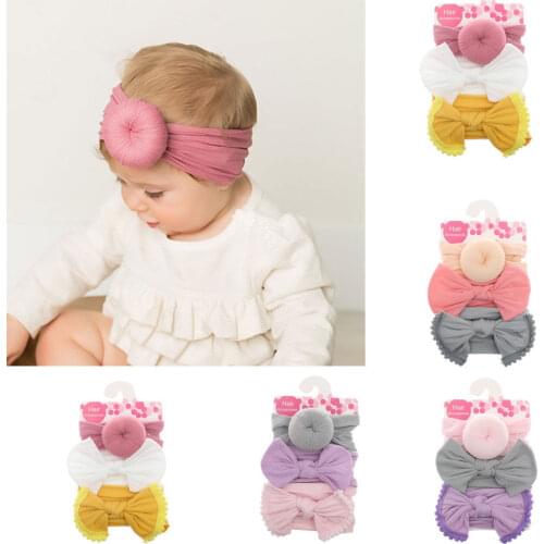 3pcs Princess Girl Kid Baby Bow Hairband Headband Stretch Turban Knot Head Wrap Headwear