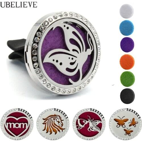 30mm Car Aromatherapy Diffuser Locket For Car Tree Of Life Essential Oil Diffuser Vent Clip Stainless Steel Car Perfume Locket