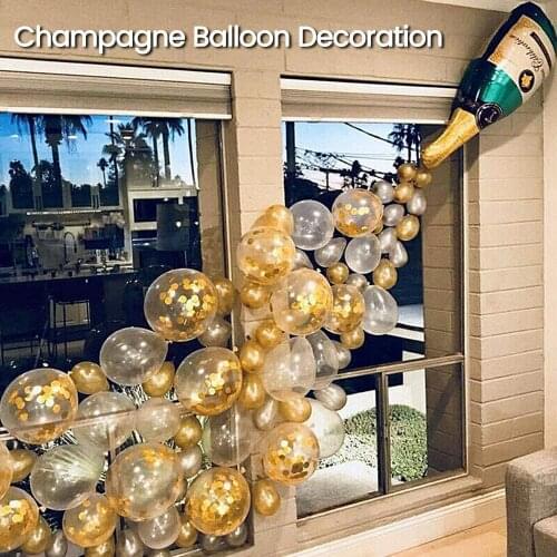 40" Champagne Bottle Balloons Garland Arch Kit Golden Silver Confetti Balloons for Cocktail Birthday Party Decation