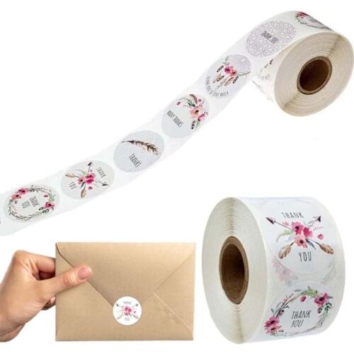 500pcs/roll 6 Styles Flower Thank You Stickers Christmas Scrapbooking Packaging R7RC