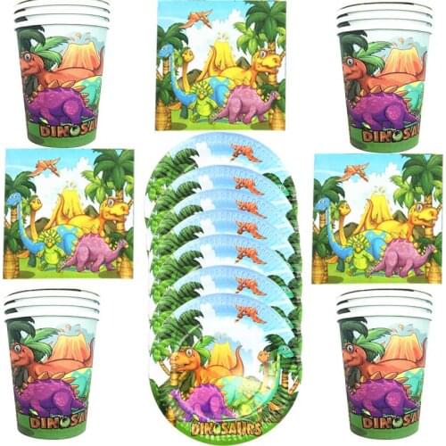 60pcs/lot Volcano Dinosaur Theme Plates Happy Birthday Party Cups Napkins Baby Shower Decorate Towel Kids Boys Favors Dishes