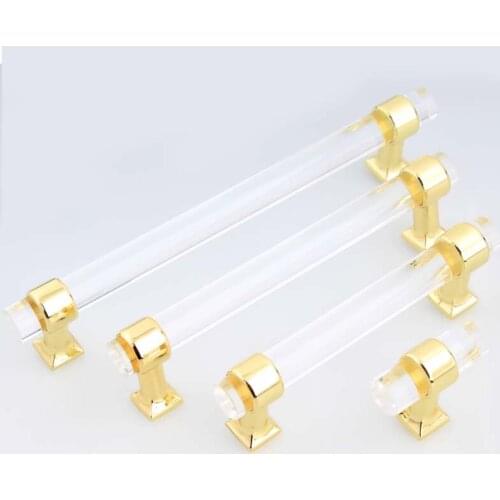 96 128 160mm modern simple fashion golde silver kitchen cabinet wardrobe door handles clear acrylic crystal drawer dresser knobs