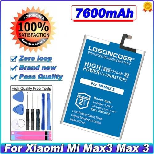 LOSONCOER BM51 7100mAh Mobile Phone Battery For Xiaomi Mi Max3 Max 3 BM51 Batteries