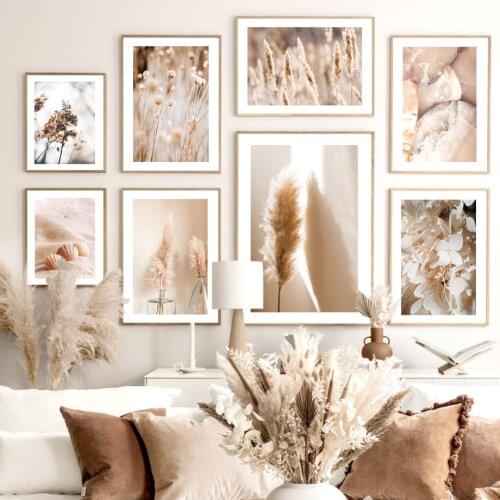 Beige Leaf Plant Reed Sand Shell Flower Vase Wall Art Canvas Painting Nordic Posters And Prints Decor Pictures For Living Room
