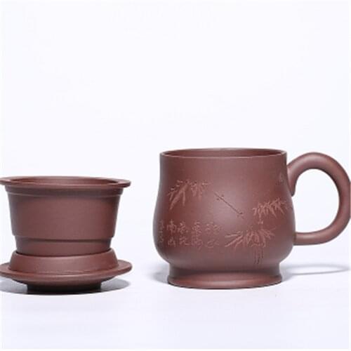 Large Capacity Purple Clay Cup Tea Cup With Filter Chinese Style Solid Color Pottery Drinking Water Container Office Drinkware
