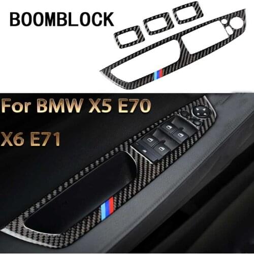 BOOMBLOCK Carbon Fiber Window Lifter Control Frame Switch LHD Armrest Panel Trim accessories For BMW X5 X6 E70 E71 2008-2013