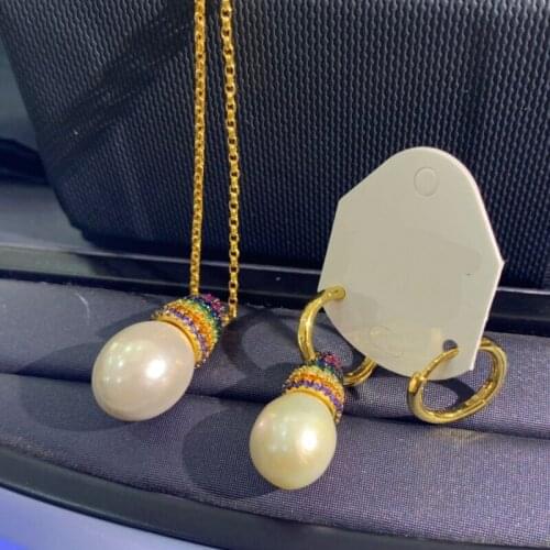 Brand 1:1Brand Necklace Yellow Gold Color Rainbow Colors Water Drop Pearl Underlobe Pendant Women Fashion Jewelry Gift