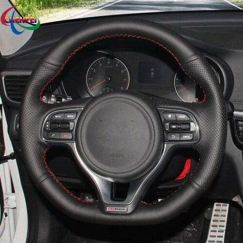 DIY Black Leather Steering Wheel Cover For Kia K5 Optima 2015-2018 (sport) KX5 Sportage 4 2015-2019 Car Interior Decoration