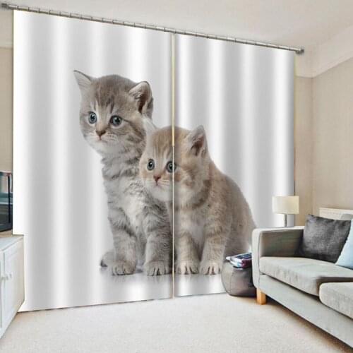 Black white Cartoon Cat Linen Door Curtains Bedroom Kitchen Drapes Home Entrance Decoration Customizable Window Curtain