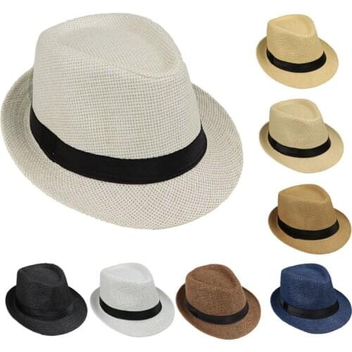 Children Kids Summer Beach Straw Hat Jazz Panama Trilby Fedora Hat Gangster Cap Outdoor Breathable Hats Girls Boys Sunhat MAY-9