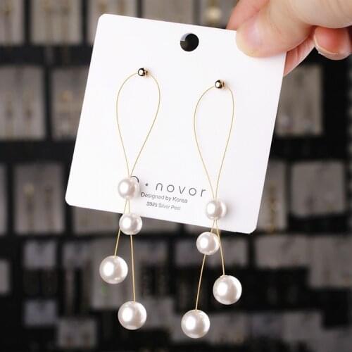 Korean Long Simulated Pearl Drop Earrings for Women Fashion Temperament Ear Line Tassel Earrings Valentines Day Gift