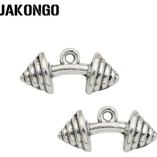 JAKONGO Antique Silver Plated Dumbbells Charm Pendants for Jewelry Accessories Making Bracelet Findings DIY 18x8mm