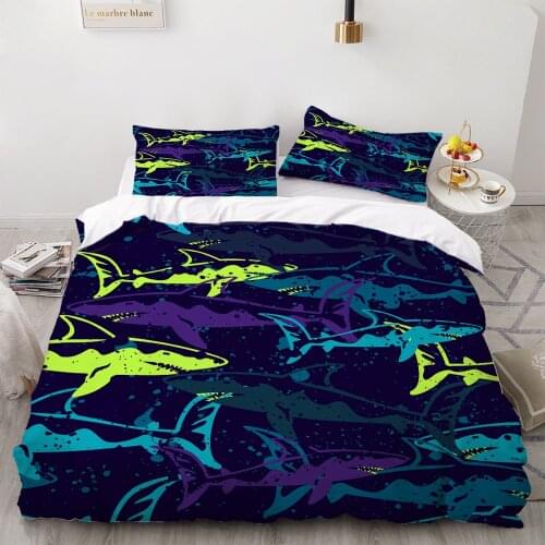 Shark Bedding Set Blue Duvet Cover Single Double Quilt Cover Cute Bed Cover Set Cartoon Sabanas Kids Bedding 3D Printing Beds
