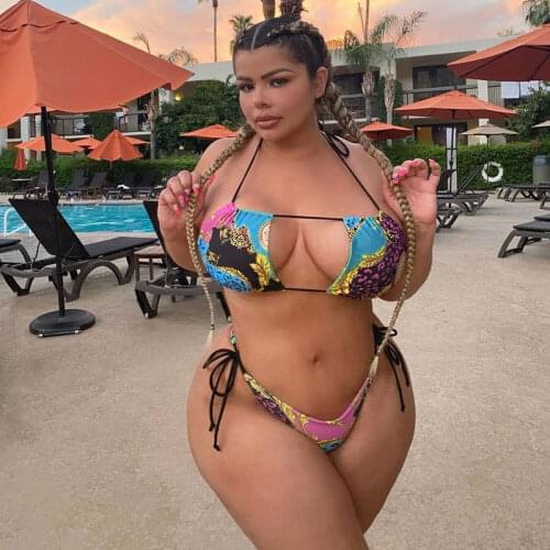 African Print Style Bathing Suit Plus Size Swimming Costumes for Women Bandeau Bikini Set String Swimwear Low Waist Swimsuit 5XL