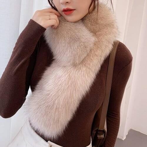 Lantafe Fox Fur Scarf Winter woman Scarf keep Warm Scarf With Clip Thick Winter Scarf Long Scarfs Colored Fur Outdoor