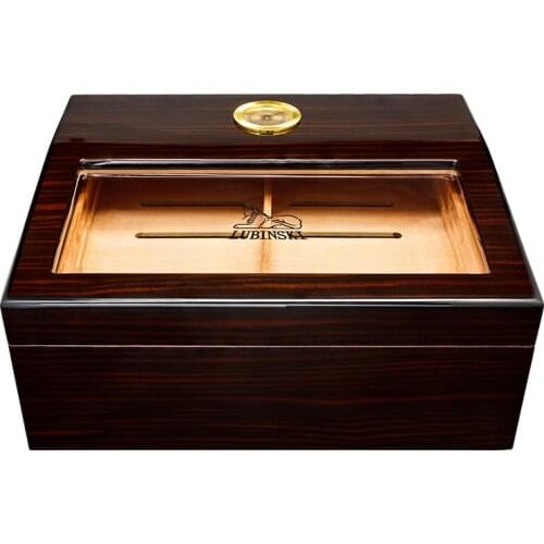 LUBINSKI Cedar Wood Cigar Humidor Hold 50 Cigars Case Cigarette Visual Skylight Storage Box W/Pallet Hygrometer Humidifier Box