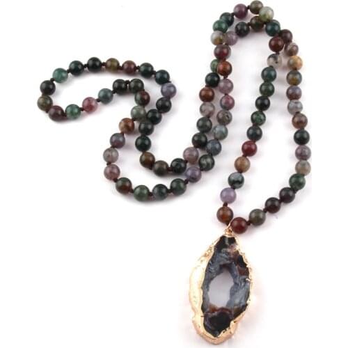 MOODPC Fashion Natural stone Knotted Irregular Druzy Stone Pendant Necklace Women Lariat Necklaces