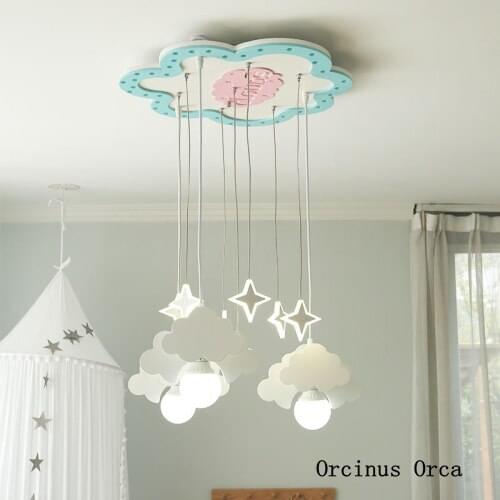 Cartoon creative cloud chandelier Girl Bedroom childrens room lamp northern Europe dream romantic led sky Chandelier