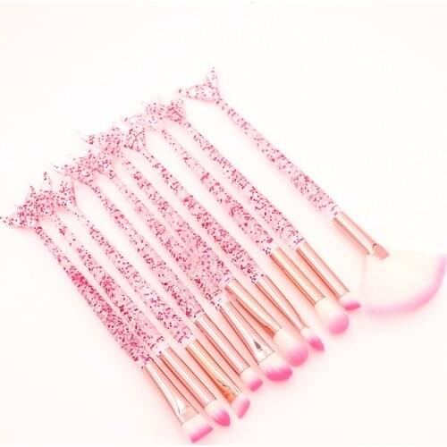 10pcs Pink Mermaid Makeup Brushes Set Eyeshadow Blush Foundation Brush Lip Brush Crystal Diamond Make up brush Kits maquiagem