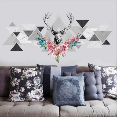 Nordic Style Wall Decals Cartoon Animal Elk Deer Head Wall Stickers For Living Room Bedroom Dining Room House Decorative Mural