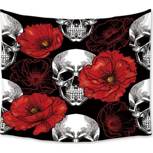 Skull Poppy Flower Tapestry Home Decorations Wall Hanging Tapestry Blanket Tapestries for Living Room Bedroom Farmhouse Decor