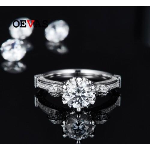 OEVAS 100% 925 Sterling Silver Real 1 Carat Moissanite 6 Claws Wedding Rings Sparkling Engagement Party Fine Jewelry Wholesale