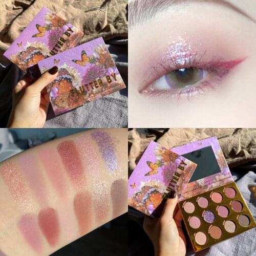 Purple Butterfly Eyeshadow Palette 12 Color Shimmer Matte Pearlescent EyeShadow Pallete Glitter Metallic Pigment Makeup Palette