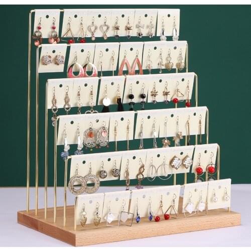 Wholesale Wooden Base Metal Ear Studs Pendant Jewelry Holder Display Stand Organizer Earrings Presenting Rack 3-4-5-6 Layer