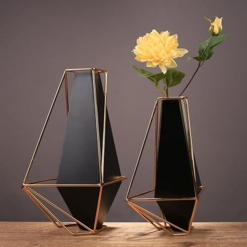 Nordic Luxury Vase Gold Metal Vintage Flower Arrangements Art Geometric Living Room Vase Decoration Salon Home Decor DB60HP
