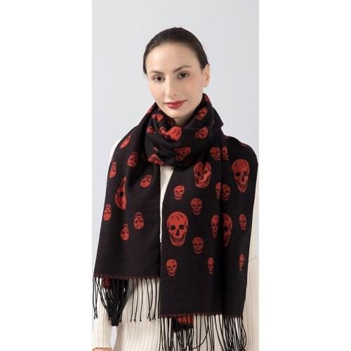 2021Luxury skull scarf cashmere women shawl winter warm scarf cloak thick blanket fringed scarf holiday gift