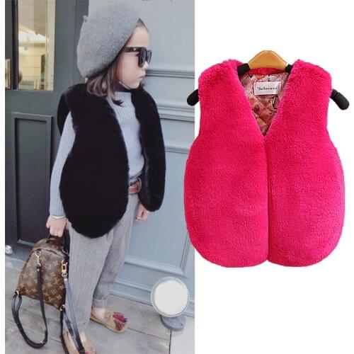 Winter Spring baby warm vest girls faux fur vest kids sleeveless outwear children coat fleece 1 to 9 yrs