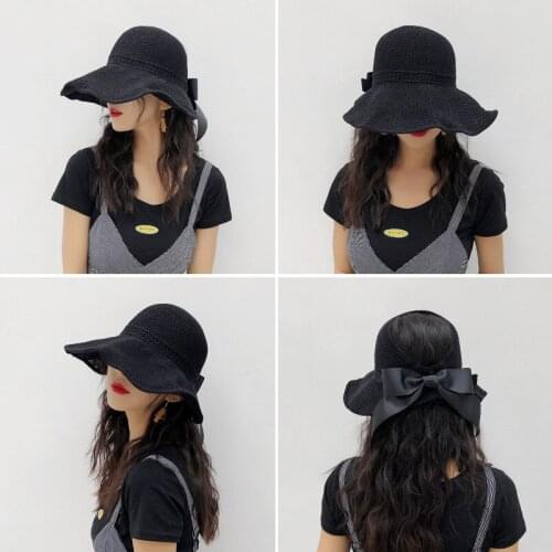 Empty Top Hat Women New Summer Bow Sun UV Protction Caps Cutout Beach Hat Women Sun Cap Ribbon Knit Hat Sun Hat