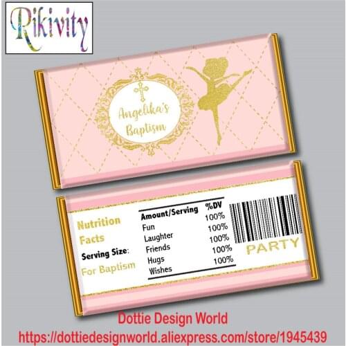 Custom Ballerina Girl Baptism Holy Communion Candy Bar Hershey Chocolate Wrapper Sticker Water Bottle Wine Labels Decoration