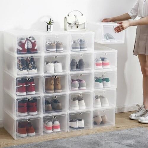 Stackable Shoes Storage Box Durable Sneaker Plastic Cabinet Closet Cosmetic Drawer Organizer Finishing Sundries Case Space Save