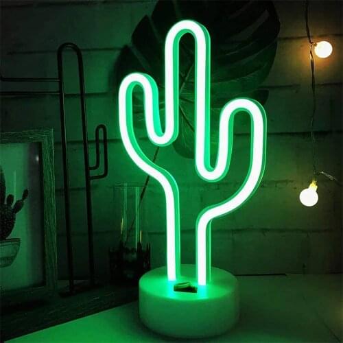 Led Neon Light Cactus Shaped with Green Lamp USB & Battery Powered for Home Rooms Wedding Birthday Decorat Tabletop Night light