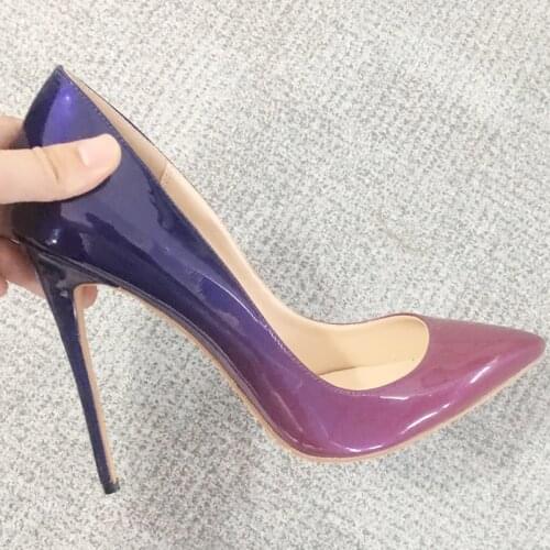 Shoes Wedding Party Pumps Big Size Women Fashion Patent Leather Pointed Toe High Heel Ladies Office Gradient Color Shoes C006C