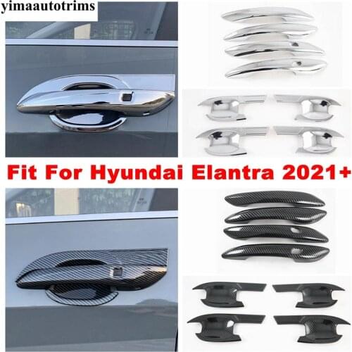 Inner Car Door Pull Doorknob Handle Hand-clasping Bowl / Grab Cover Trim ABS Chrome / Carbon Fiber Look For Hyundai Elantra 2021