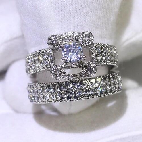 Women Rings Silver Plated Cubic Zirconia Ring Banquet Couple Wedding Pairing Ring Fashion Luxury Jewelry Give Girlfriend Gift