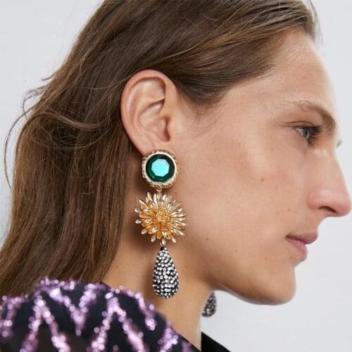 ZA Crystal Dangle Earring Maxi Statement Party Flower Teardrop Earring For Women Wedding Bohemian New Girls Gifts Accessories