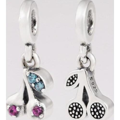 Original 925 Sterling Silver Charm Shiny Cherry Pendant Fit Pandora Women Bracelet & Necklace Diy Jewelry