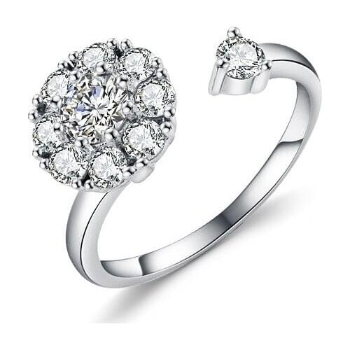 Luxury Female Diamond Ring Real 925 Sterling Silver Crystal Engagement Rotating Ring Solitaire Wedding Ring Jewelry Gift