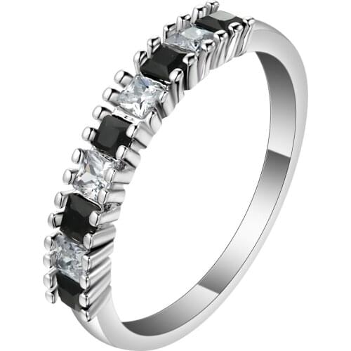 Hainon New Thin Vintage Zircons Women Clear Black CZ Stones Engagement Wedding Rings Silver Color Fashion Ring Jewelry