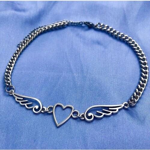 Punk Hollow Out Heart Feather Metal Choker Necklace For Women Girl Hip Hop Harajuku Angel Pendant Necklace Trendy Jewelry New